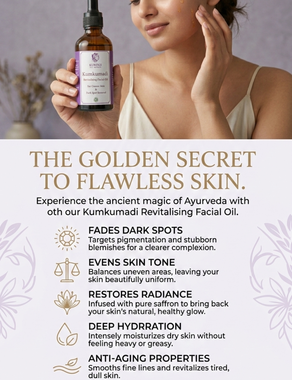 Kumkumadi  - Revitalising Facial Oil, For Uneven Skin & Dark Spot Removal