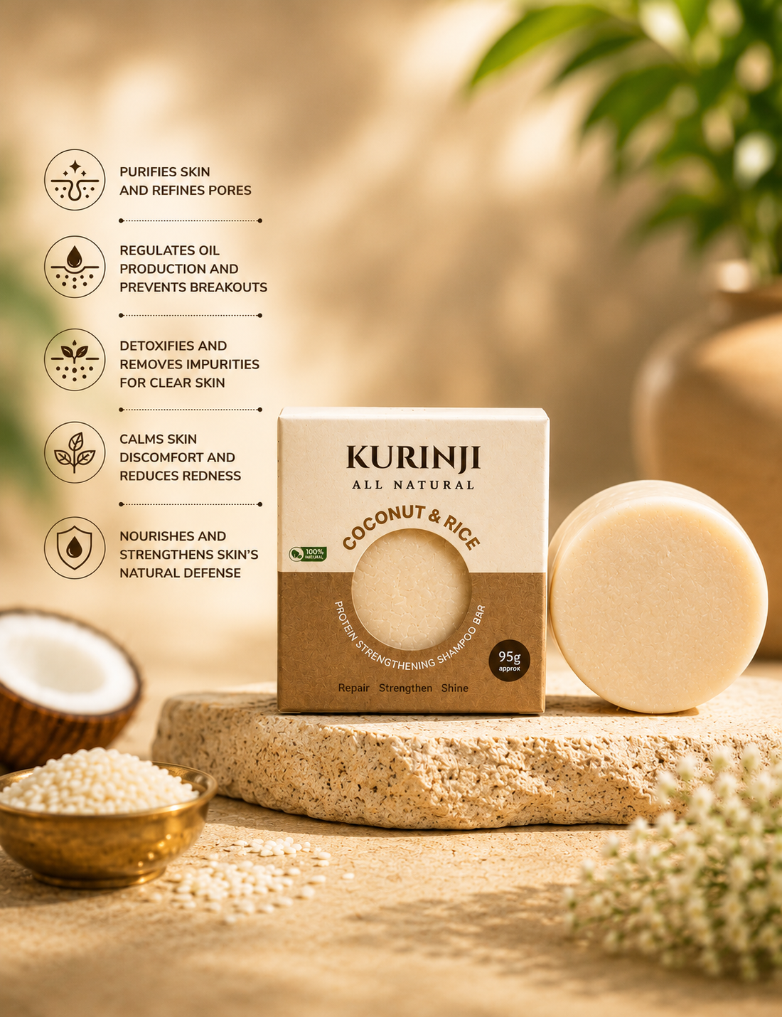 Coconut & Rice Protein Strengthening Shampoo Bar